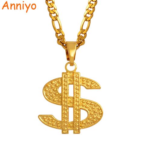 Anniyo Coin Necklace Hip Hop Rap Singer Gold Color US Dollar Pendant