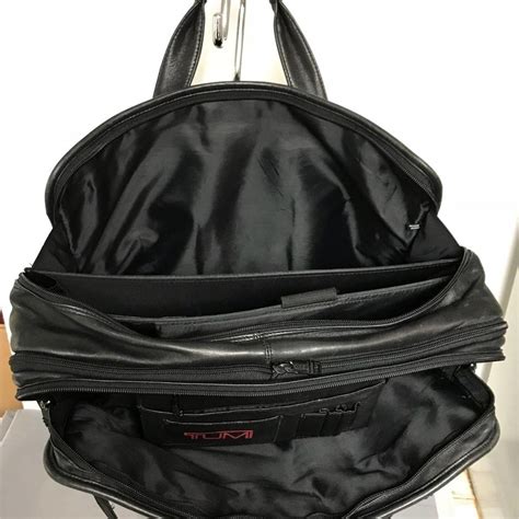 Tumi Expandable Black Leather Laptop Bag Gem