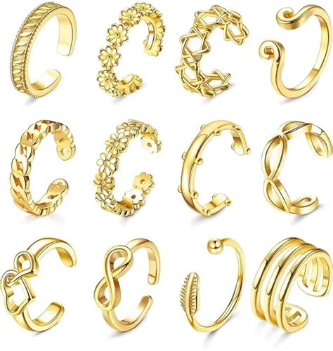 Dropship 12Pcs 18K Gold Plated Adjustable Toe Rings For Women Flower