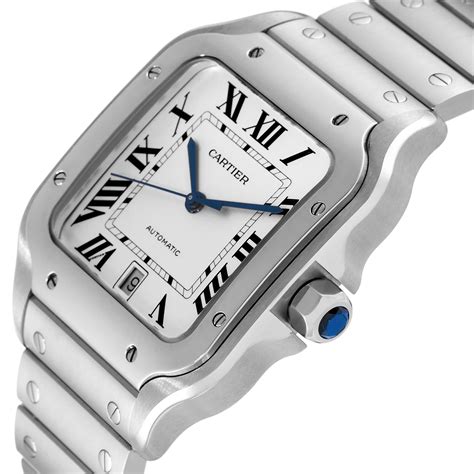 Cartier Santos Silver Dial Large Steel Mens Watch Wssa Box Card