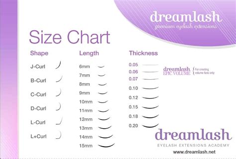 Printable Eyelash Extensions Size Chart Dreamlash Eyelash Extensions Lash Extensions