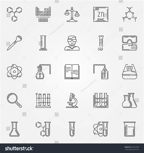 Chemistry Icons Set Vector Linear Symbols Of Test Tubes Microscope