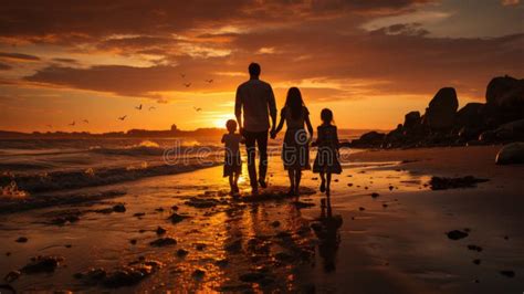 Family on beach silhouette stock photo. Image of family - 6404214