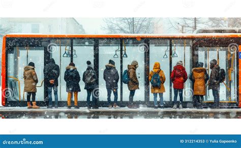 Group Of People Waiting At Bus Stop Stock Image Image Of Queue