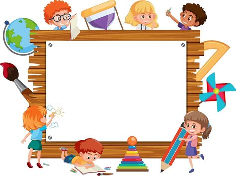 Empty wooden frame with many school kids cartoon character 2918436 Vector Art at Vecteezy