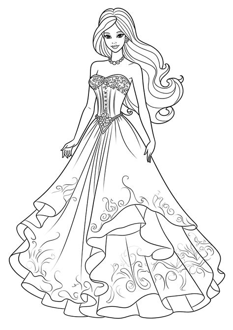 Barbie Et Jolie Robe De Bal Coloriages Barbie Pour Enfants