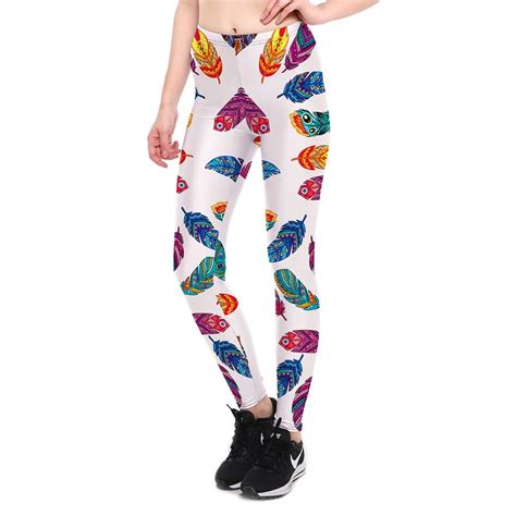 Women Leggings Fitness Colorful Leaves Feathers Legging Sexy Fashion