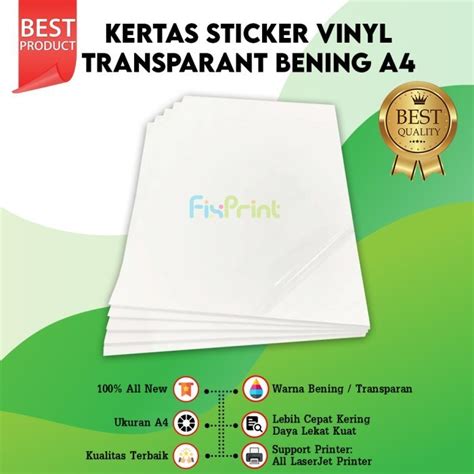 Jual Kertas Sticker Vinyl A4 Transparan Kertas Sticker Bening Glossy