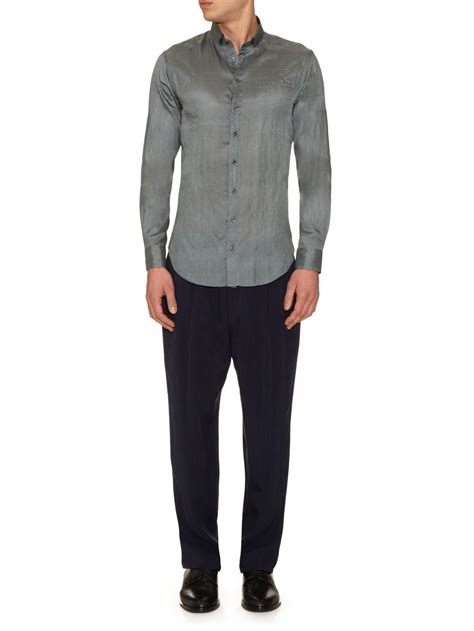 Giorgio Armani Button Cuff Silk Shirt In Light Grey Gray For Men Lyst