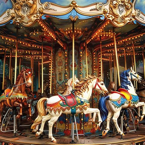 Merry Go Round Horses Carnival Festival Charming Old Fashioned Carousel