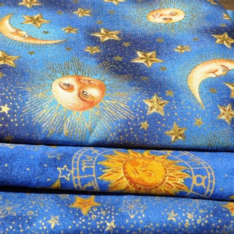 Celestial Sun Moons Stars Fabric Destash Lot Of 3 Prints 2