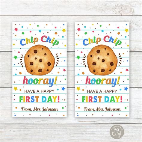 Chip Chip Hooray Happy First Day Tag Editable Back To School Tag