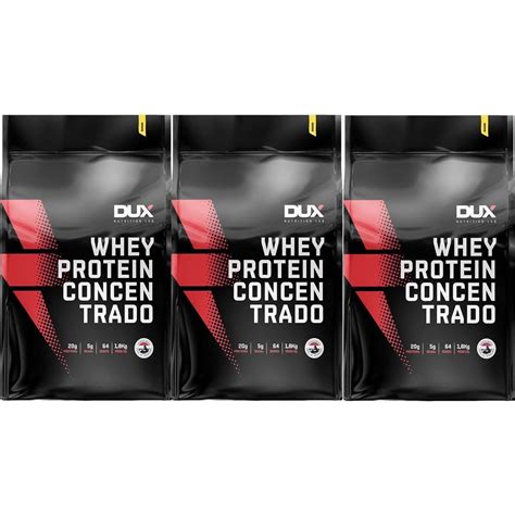 Kit 3X Whey Protein Concentrado 1800g Refil Banana Dux Nutrition