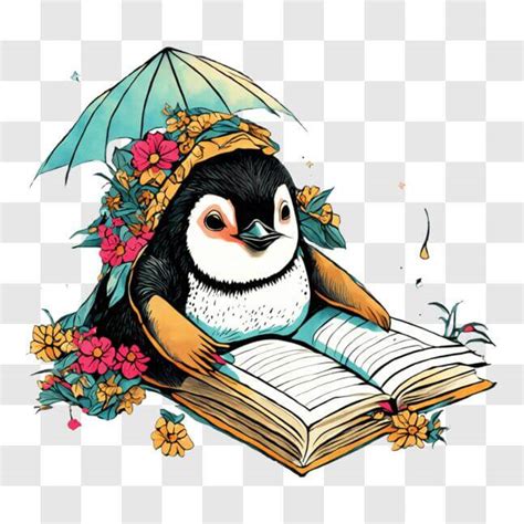 Baixe Pinguim Lendo Um Livro Sob Um Guarda Chuva Pngs Creative Fabrica