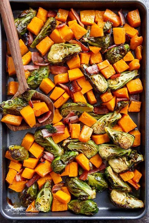 Honey Roasted Butternut Squash Brussels Sprouts With Bacon Cafe Delites