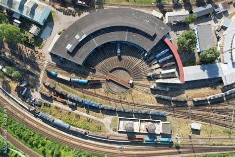 Railway turntable for locomotives aerial view train turntable,aerial ...