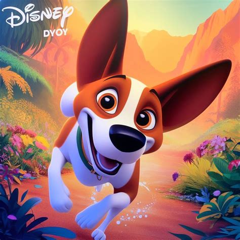 a cartoon dog running through the jungle with flowers and plants in the ...