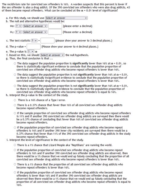 Solved The Recidivism Rate For Convicted Sex Offenders Is Chegg