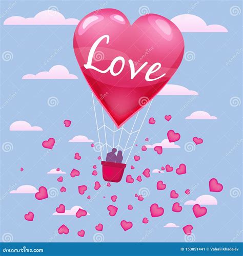 Invitation Card Of Love And Valentine Day Hot Air Balloon With Couple
