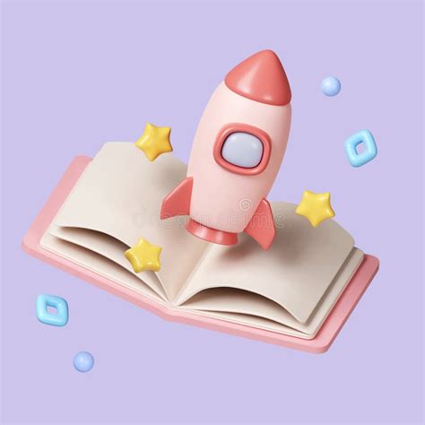 3d Rocket Launch On Top Of A Book Background Spaceship Icon Education