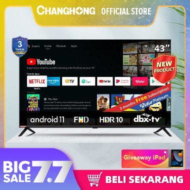 Promo Google TV Changhong Smart TV 75 Inch 4K UHD Smart Digital LED TV