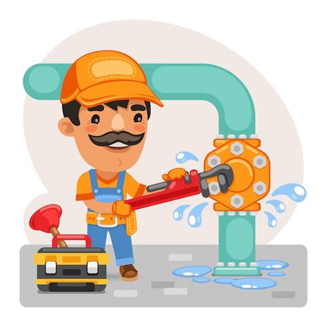 Premium Vector Cartoon Plumber Repairing A Pipe