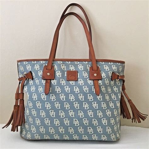 Vintage Dooney Bourke Purse Blue Signature D B Canvas Satchel Tote Bag