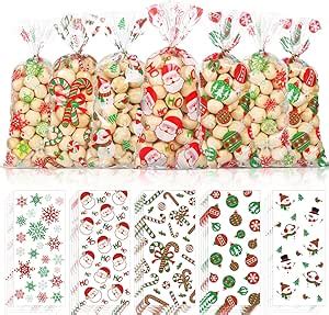 Amazon Pasimy 100 Pieces Christmas Cellophane Treat Bags With Ties