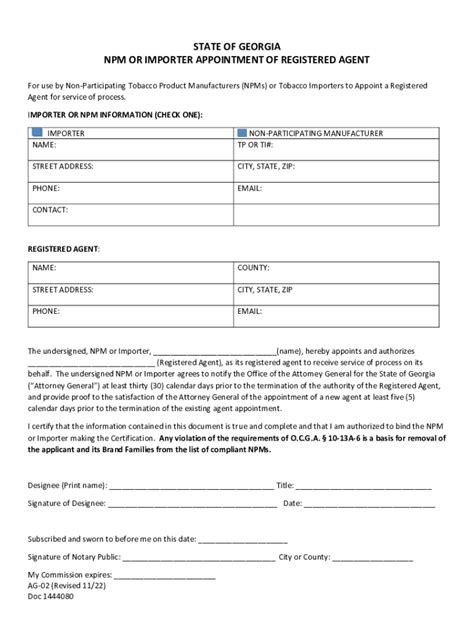 Fillable Online Law Georgia NPM Appointment Of Registered Agent Form