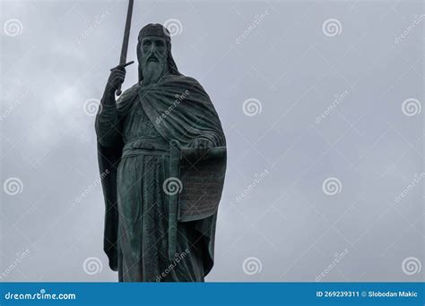 King Stefan Nemanja Statue In Front Of Old Railway Station In Belgrade