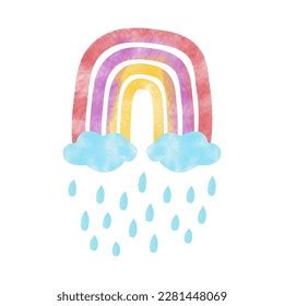 Watercolor Hand Drawn Rainbow Cloudsrain Stock Vector Royalty Free