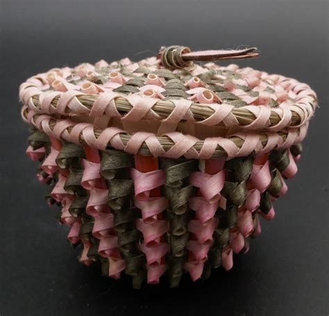 Wabanaki Art Amanda Ennis Maliseet Artist Pink-Green Curl Basket – Home & Away Gallery