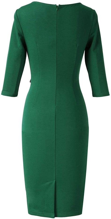 Vfshow Womens Elegant Ruched Work Business Office Cocktail Sheath Dress 1041 Grn Xs Emerald