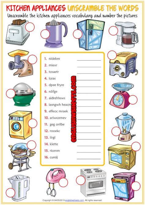 Kitchen Appliances Esl Unscramble The Words Worksheet