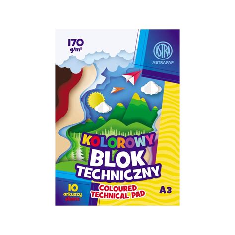 Blok Techniczny Kolorowy A3 ASTRA 10 Arkuszy 170g