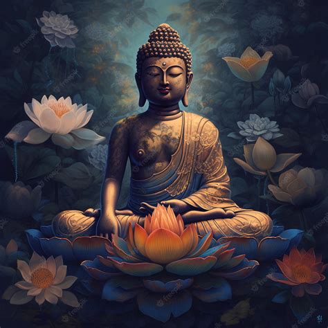 Premium Photo | Buddha painting - buddha in the lotus garden by mondo