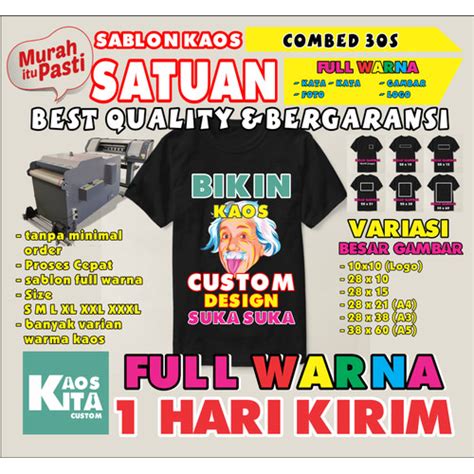 Jual Kaos Custom Sablon Dtf Satuan Full Warna Combed S Sofstyle