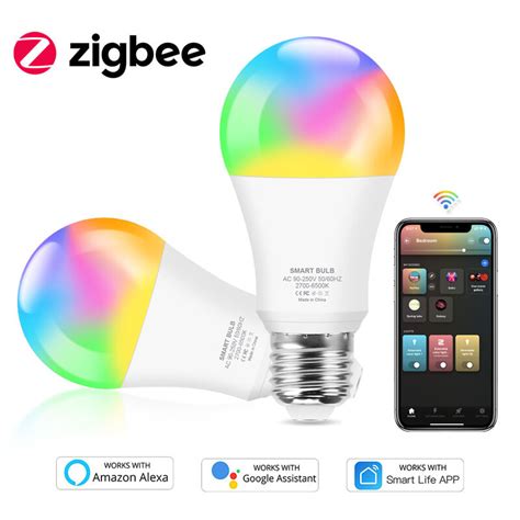 Tuya Zigbee 3 0หลอดไฟ LED E27 E26หลอดไฟ RGB CW หรแสงไดทำงานรวมกบ H