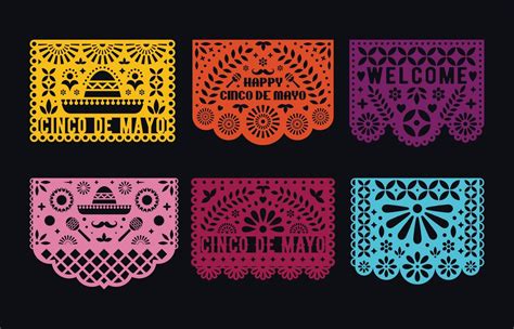 Vector Papel Picado Cards Set Mexican Paper Decorations For Party