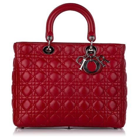 Dior Cartable Lady Dior En Cuir D Agneau Rouge Cannage Ref 497104