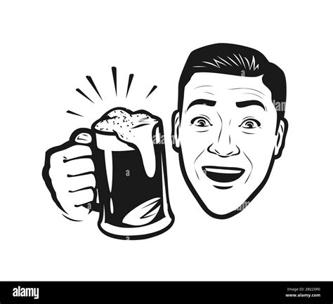 Hombre Feliz Con Cerveza En Su Mano Ilustración Vectorial De Arte Pop