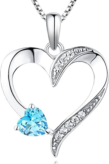 Yl Womens Heart Necklace 925 Sterling Silver Created Aquamarine Love Shaped Pendant Cubic