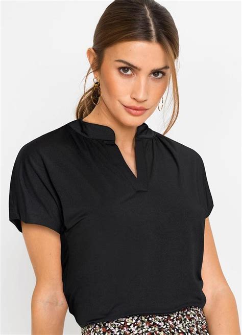 Blusa Preta Em Malha Crepe Bonprix