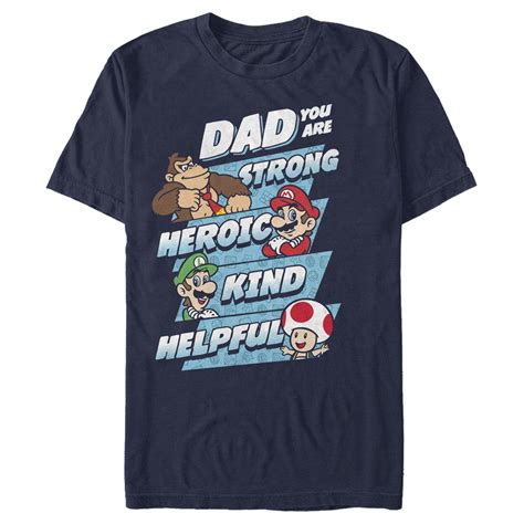 Mens Nintendo Fathers Day Mario Dad Qualities Graphic Tee Navy Blue