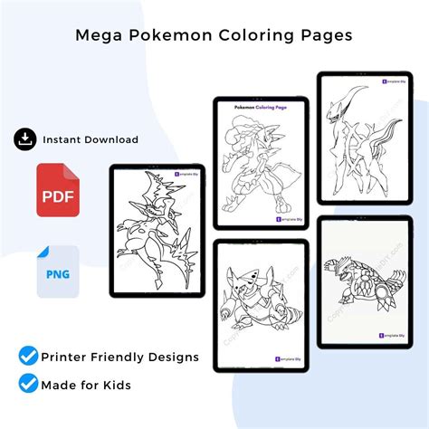 Printable Mega Pokemon Coloring Pages in PDF - Template DIY