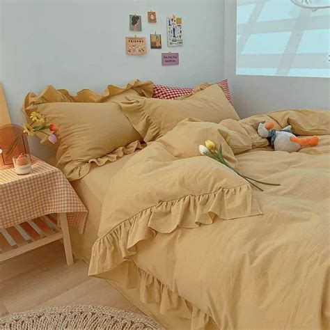 Ruffle Bedding Set Yellow Room Inspiration Bedroom Aesthetic Bedroom Pastel Bedding