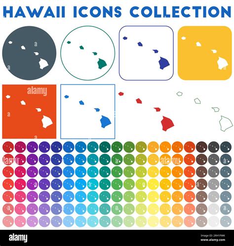 Hawaii Icons Collection Bright Colourful Trendy Map Icons Modern Hawaii Badge With Us State