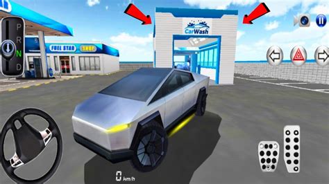 3D Driving Class Game New Tesla Cybertruck Gas Station Car Wash Map