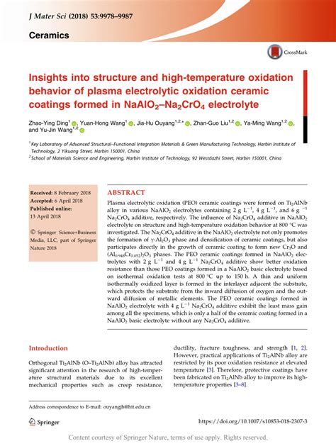 Insights into structure and high-temperature oxidation behavior of plasma electrolytic oxidation ...