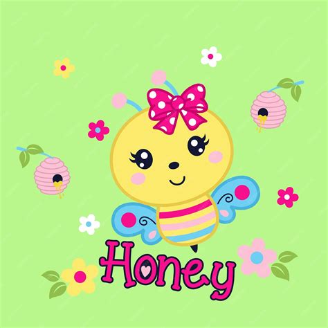 Premium Vector Cute Bee With Beautiful Flower Vector